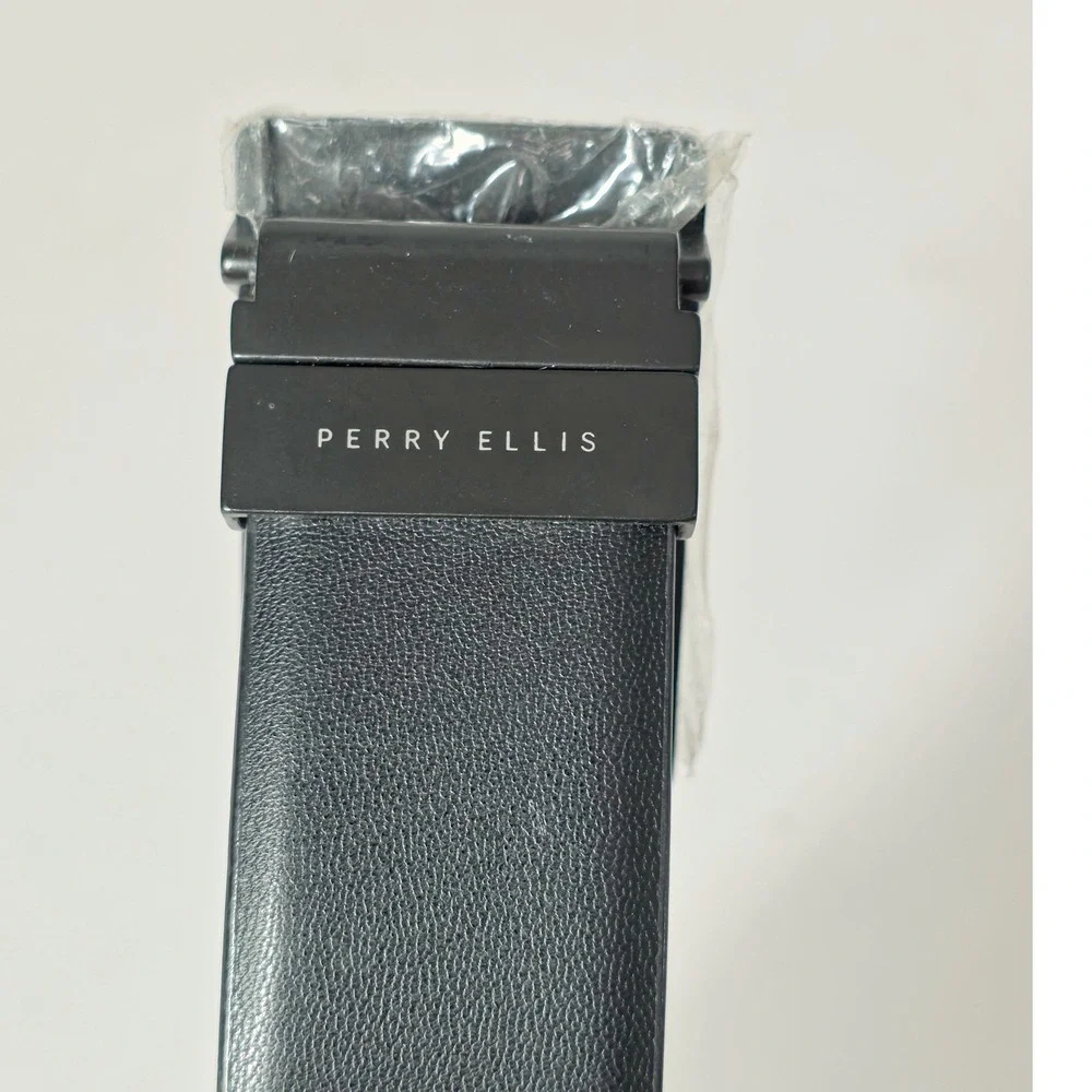 Perry Ellis Mens Belt Black/Brown 42 Reversible Plaque Buckle DP06029